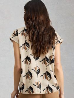 White Stuff Nicole Abstract Linen Rich Top containing LENZING™ ECOVERO™ Viscose, Ivory/Multi - view 2, Ivory/Multi