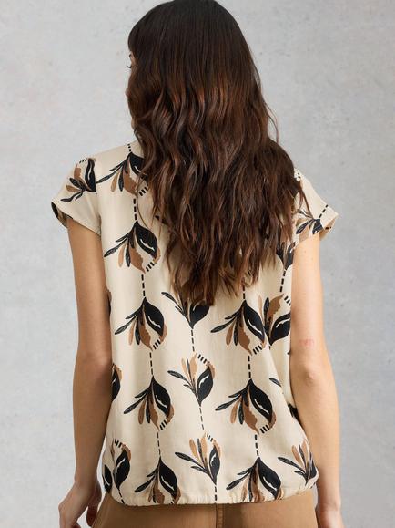 White Stuff Nicole Abstract Linen Rich Top containing LENZING™ ECOVERO™ Viscose, Ivory/Multi - view 2, Ivory/Multi