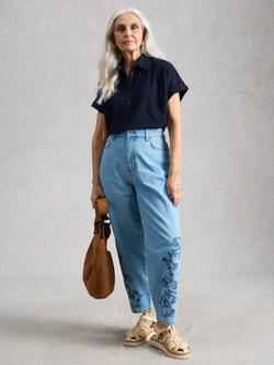 White Stuff Orla Button Neck Top, Midnight Blue, Midnight Blue
