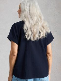 White Stuff Orla Button Neck Top, Midnight Blue - view 2, Midnight Blue