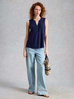 White Stuff Poppy Button Neck Sleeveless Top, Midnight, Midnight