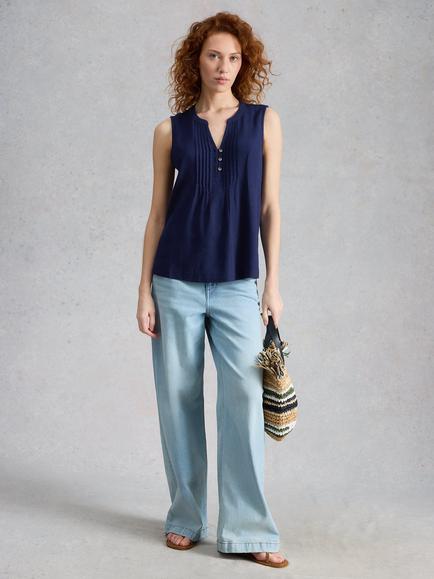 White Stuff Poppy Button Neck Sleeveless Top, Midnight, Midnight