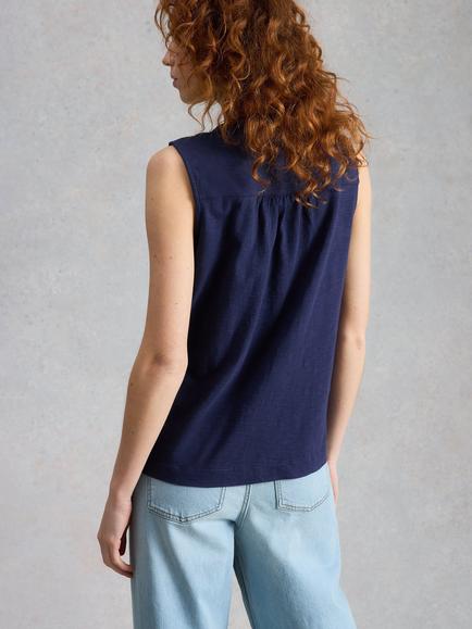 White Stuff Poppy Button Neck Sleeveless Top, Midnight - view 2, Midnight