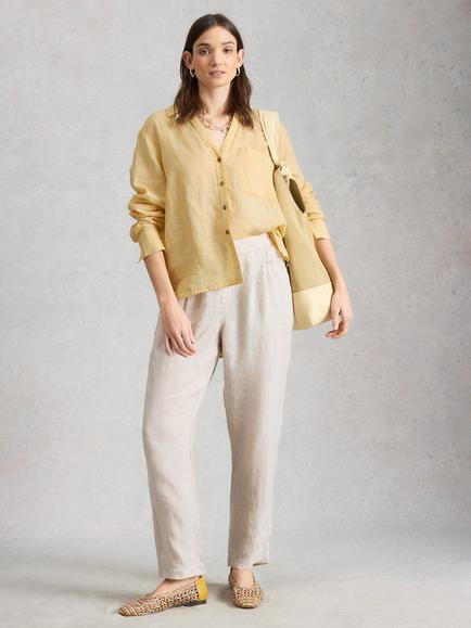 White Stuff Sadie Linen Shirt, Yellow/Multi, Yellow/Multi