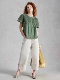 White Stuff Tammie Smocked Shirt, Green, Green