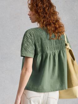 White Stuff Tammie Smocked Shirt, Green - view 2, Green
