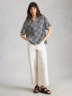 White Stuff Teakie Abstract Top containing LENZING™ ECOVERO™ Viscose, Navy/Multi, Navy/Multi