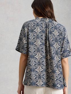 White Stuff Teakie Abstract Top containing LENZING™ ECOVERO™ Viscose, Navy/Multi - view 2, Navy/Multi