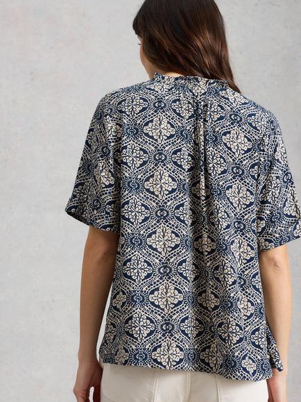 White Stuff Teakie Abstract Top containing LENZING™ ECOVERO™ Viscose, Navy/Multi - view 2, Navy/Multi