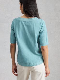 White Stuff Weaver Broderie Textured T-Shirt, Teal/White - view 2, Teal/White