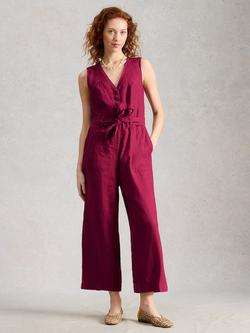 White Stuff Betty Linen Jumpsuit, Dark Pink, Dark Pink