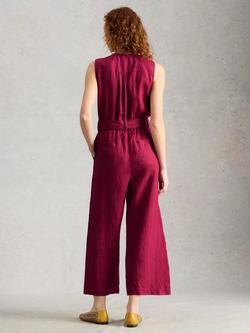 White Stuff Betty Linen Jumpsuit, Dark Pink - view 2, Dark Pink