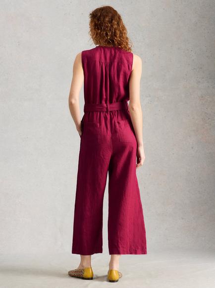 White Stuff Betty Linen Jumpsuit, Dark Pink - view 2, Dark Pink