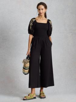 White Stuff Reese Cropped Jumpsuit, Black, Black