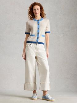 White Stuff Charlotte Short Sleeve Cardigan, Ivory/Blue, Ivory/Blue