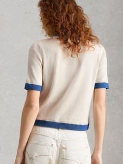 White Stuff Charlotte Short Sleeve Cardigan, Ivory/Blue - view 2, Ivory/Blue