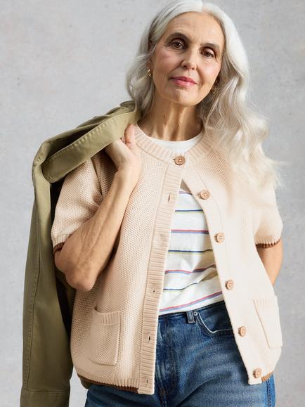 White Stuff Isabella Short Sleeve Cardigan, Ivory, Ivory