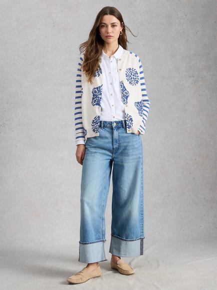 White Stuff Lulu Stripe Sleeve Cardigan, White/Blue, White/Blue
