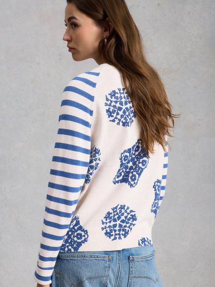 White Stuff Lulu Stripe Sleeve Cardigan, White/Blue - view 2, White/Blue