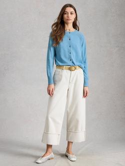 White Stuff Lulu Crew Neck Fine Knit Cardigan, Blue, Blue