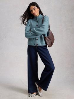 White Stuff Margot High Neck Fuzzy Cardigan, Blue, Blue