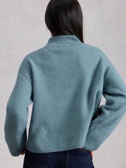 White Stuff Margot High Neck Fuzzy Cardigan, Blue - view 2, Blue