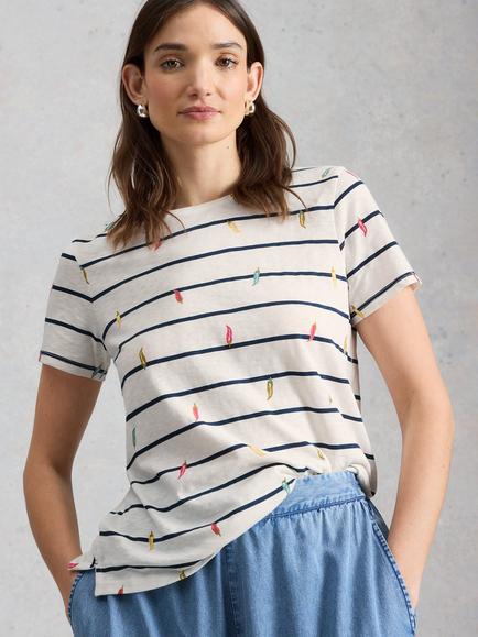 White Stuff Abbie Chilli Stripe T-Shirt, Ivory/Multi, Ivory/Multi