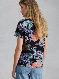 White Stuff Abbie Crew Neck Floral T-Shirt, Blue/Multi - view 2, Blue/Multi