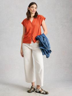 White Stuff Billie Cap Sleeve Shirt, Red, Red