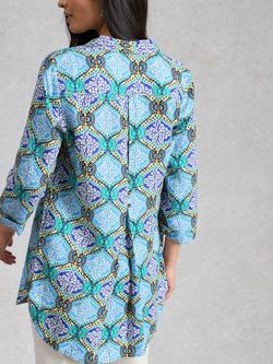 White Stuff Bianca Linen Abstract Tunic Top, Blue/Multi - view 2, Blue/Multi