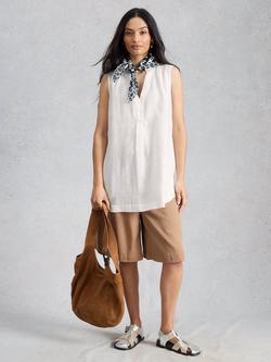 White Stuff Bianca Linen Sleeveless Tunic Top, White, White