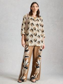 White Stuff Bianca Linen Abstract Tunic Top, Ivory/Multi, Ivory/Multi