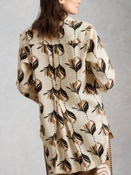 White Stuff Bianca Linen Abstract Tunic Top, Ivory/Multi - view 2, Ivory/Multi
