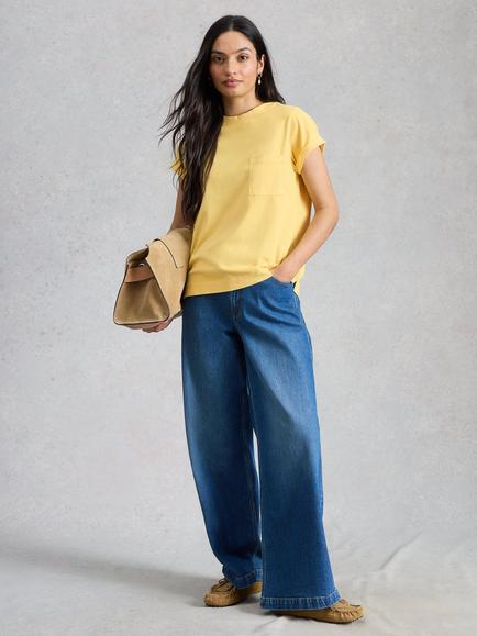 White Stuff Gina Cotton T-Shirt, Yellow, Yellow