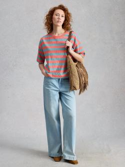 White Stuff Katya Striped T-Shirt, Coral/Blue, Coral/Blue