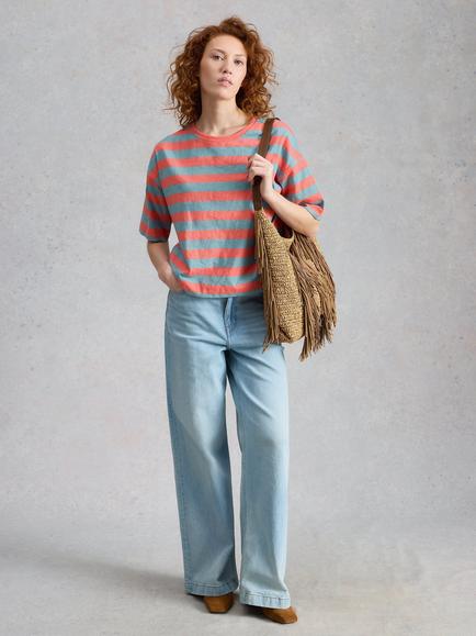 White Stuff Katya Striped T-Shirt, Coral/Blue, Coral/Blue
