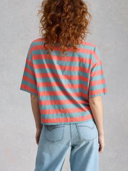 White Stuff Katya Striped T-Shirt, Coral/Blue - view 2, Coral/Blue