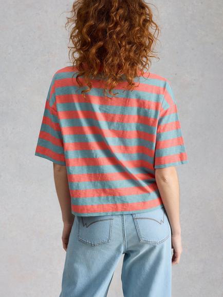 White Stuff Katya Striped T-Shirt, Coral/Blue - view 2, Coral/Blue