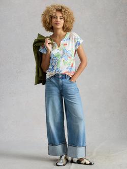 White Stuff Nelly V-Neck Floral T-Shirt, White Ivory, White Ivory