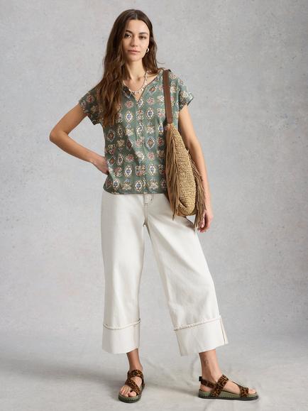 White Stuff Nelly T-Shirt, Khaki/Multi, Khaki/Multi