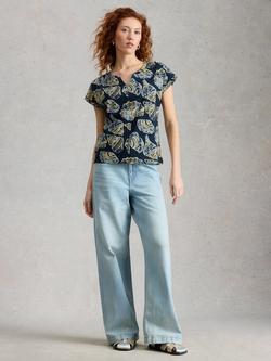 White Stuff Nelly Notch Neck Abstract T-Shirt, Navy/Multi, Navy/Multi