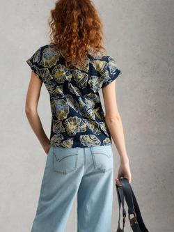 White Stuff Nelly Notch Neck Abstract T-Shirt, Navy/Multi - view 2, Navy/Multi