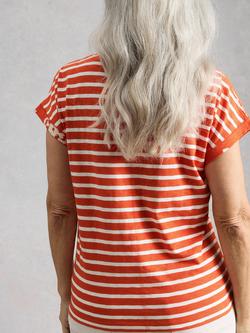 White Stuff Nelly Notch Neck Abstract T-Shirt, Red/White - view 2, Red/White
