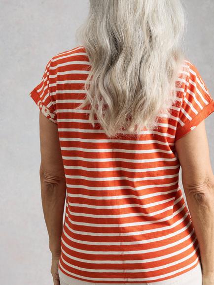 White Stuff Nelly Notch Neck Abstract T-Shirt, Red/White - view 2, Red/White