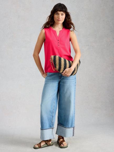 White Stuff Nora Textured Notch Neck Sleeveless Top, Bright Pink, Bright Pink