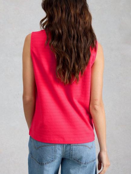 White Stuff Nora Textured Notch Neck Sleeveless Top, Bright Pink - view 2, Bright Pink