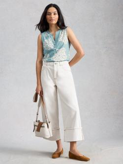 White Stuff Nora Notch Neck Abstract Vest Top, Teal/White, Teal/White