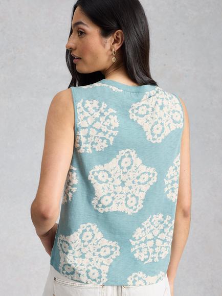 White Stuff Nora Notch Neck Abstract Vest Top, Teal/White - view 2, Teal/White
