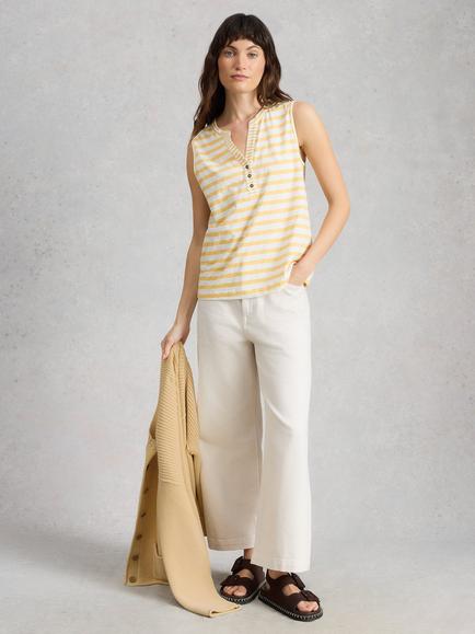 White Stuff Nora Notch Neck Stripe Vest Top, Yellow/White, Yellow/White