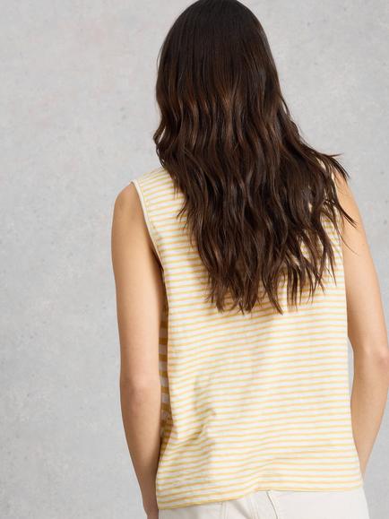 White Stuff Nora Notch Neck Stripe Vest Top, Yellow/White - view 2, Yellow/White